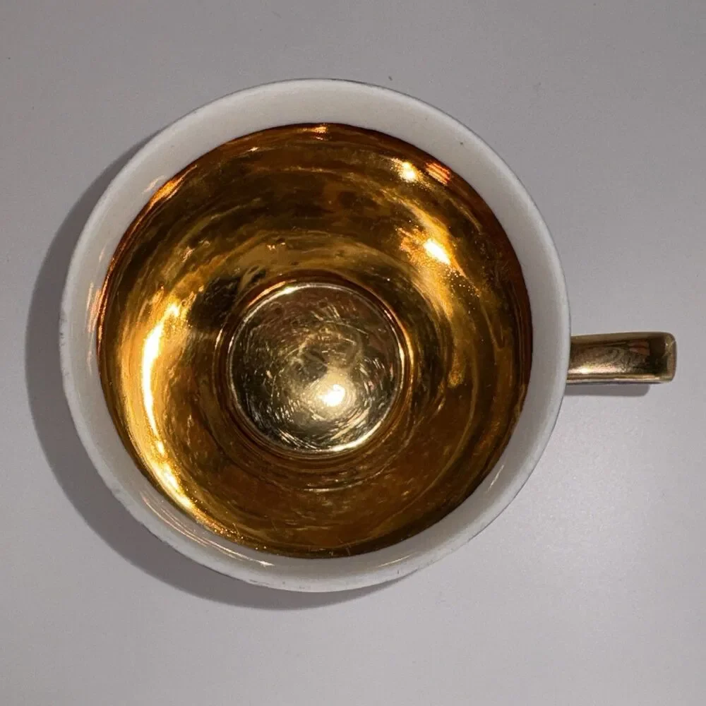 Vintage Wawel Poland Mid Century Demitasse Cup & Saucer Set 3 Blue Marbled Gold